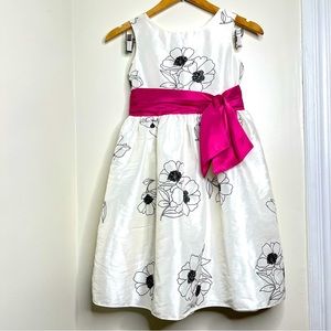 Cherokee Taffeta Floral Dress Pink Sash Child’s Girls Size 10 White Black Formal